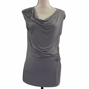 SAKS Fifth Ave Gray Ruched Gathered Side Cowl Neck Sleeveless Blouse